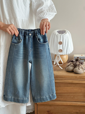 Meitenēm džinsi ar flīsa oderi, korejiešu stilā, 60% kokvilna, karikatūras raksts