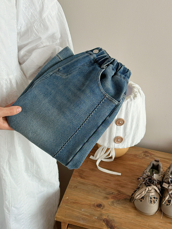 Детски дънки с поларена подплата, Korean стил, 60% памук, карикатурен принт