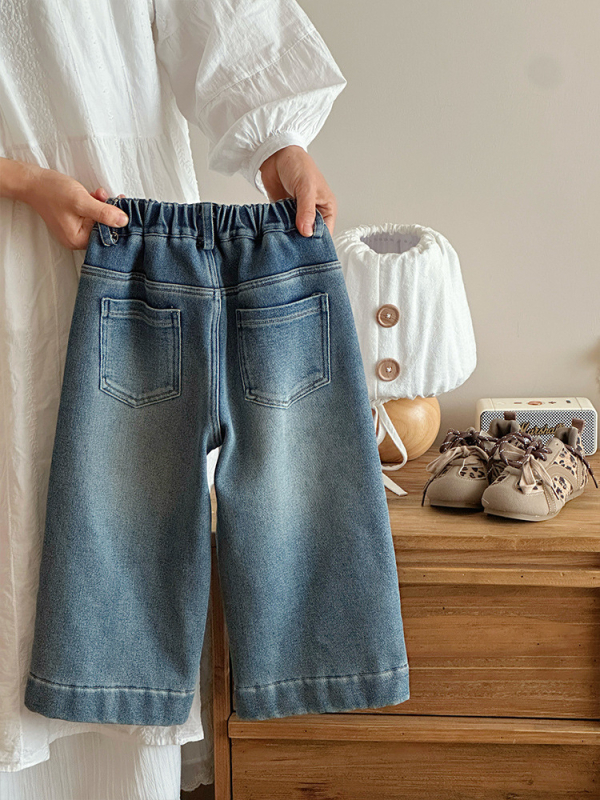 Детски дънки с поларена подплата, Korean стил, 60% памук, карикатурен принт