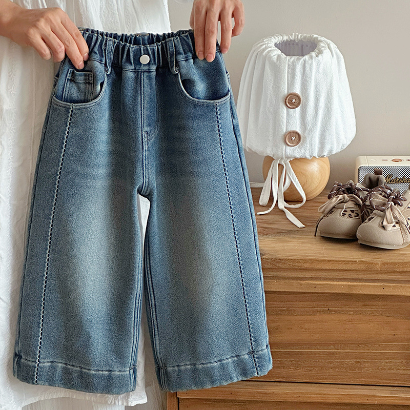 Meitenēm džinsi ar flīsa oderi, korejiešu stilā, 60% kokvilna, karikatūras raksts