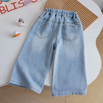 Koreai stílusú gyerek nadrág, széles szárú, kutyás hímzéssel, középmagas derékkal, pamutkeverék anyag