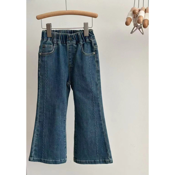 Дънкови детски панталони за момичета, разкроени крачоли, средна талия, еластичен колан, мека обработка, за възраст 3–8 години