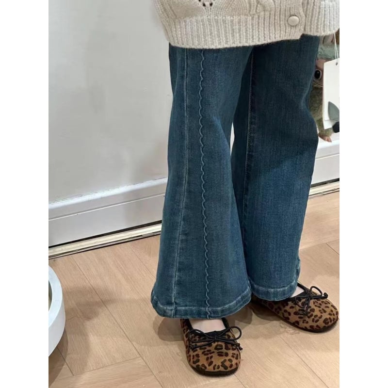 Дънкови детски панталони за момичета, разкроени крачоли, средна талия, еластичен колан, мека обработка, за възраст 3–8 години