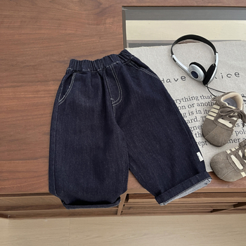 Blugi copii, stil coreean, bumbac 68,5%, talie medie cu curea elastică, vară, pentru copii 1–3 ani
