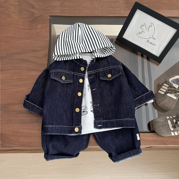 Blugi copii, stil coreean, bumbac 68,5%, talie medie cu curea elastică, vară, pentru copii 1–3 ani