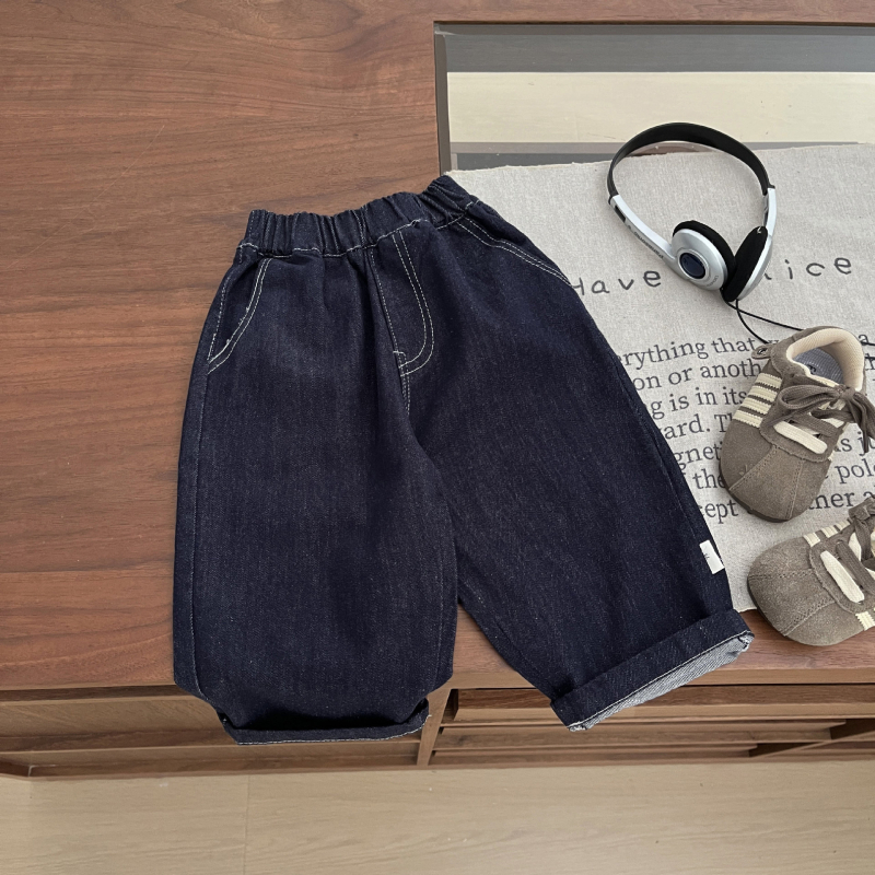 Blugi copii, stil coreean, bumbac 68,5%, talie medie cu curea elastică, vară, pentru copii 1–3 ani