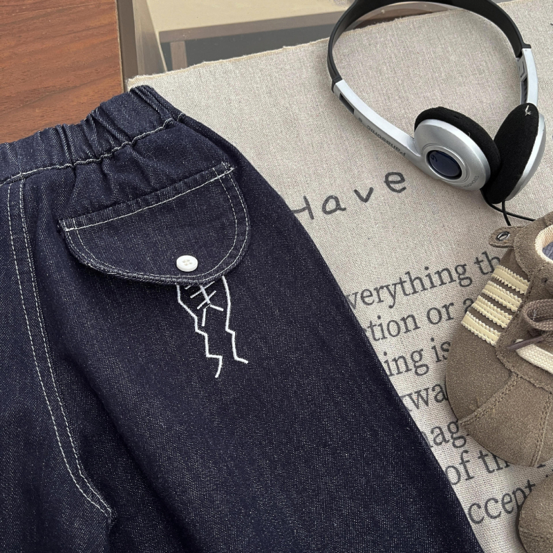 Blugi copii, stil coreean, bumbac 68,5%, talie medie cu curea elastică, vară, pentru copii 1–3 ani