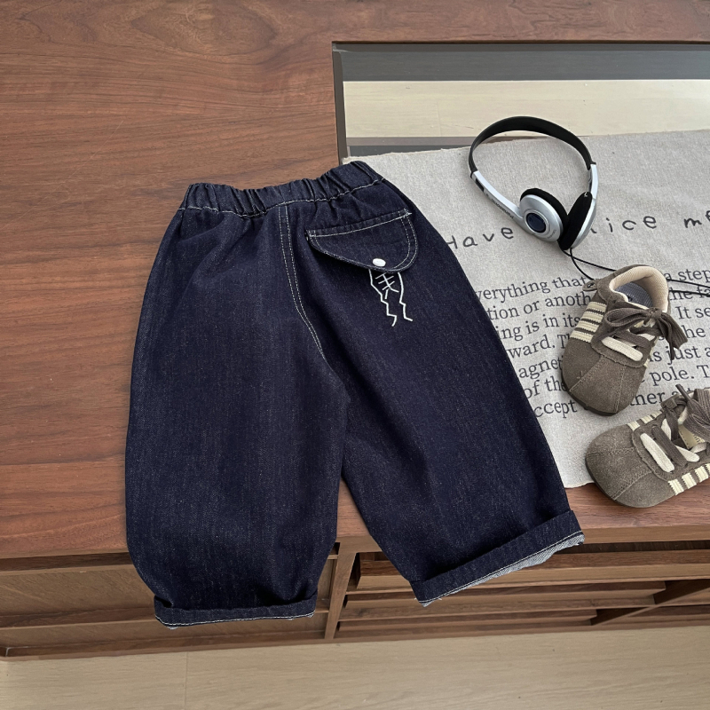 Blugi copii, stil coreean, bumbac 68,5%, talie medie cu curea elastică, vară, pentru copii 1–3 ani