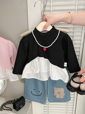 Pantaloni pentru fetițe, stil coreean, bumbac, largi, imprimeu cu animale/desene animate, talie medie, talie elastică, pentru 1–3 ani, primăvară-toamnă