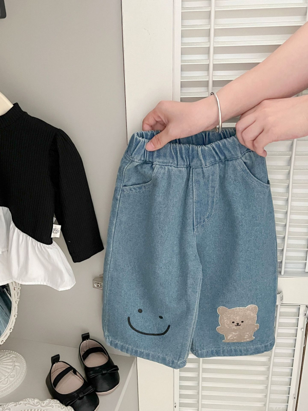 Pantaloni pentru fetițe, stil coreean, bumbac, largi, imprimeu cu animale/desene animate, talie medie, talie elastică, pentru 1–3 ani, primăvară-toamnă