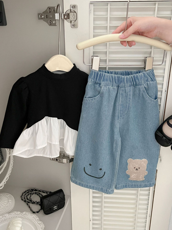 Pantaloni pentru fetițe, stil coreean, bumbac, largi, imprimeu cu animale/desene animate, talie medie, talie elastică, pentru 1–3 ani, primăvară-toamnă