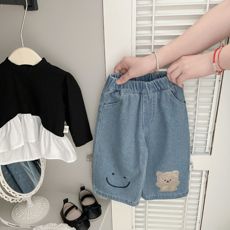 Pantaloni pentru fetițe, stil coreean, bumbac, largi, imprimeu cu animale/desene animate, talie medie, talie elastică, pentru 1–3 ani, primăvară-toamnă