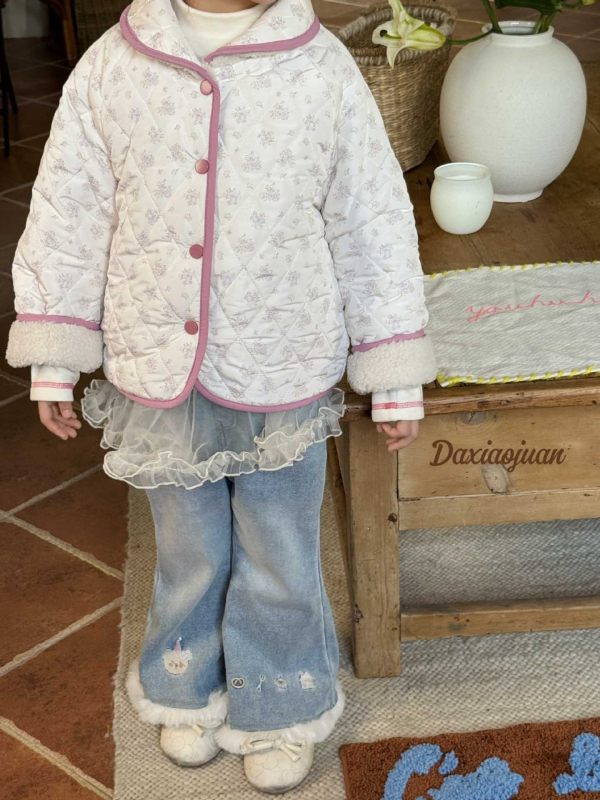 Laste džinspüksid laienenud silueti karikatuuride õmblusega, talvine veluurvooder, 86% puuvill, Korea-stiil põhieesmärk