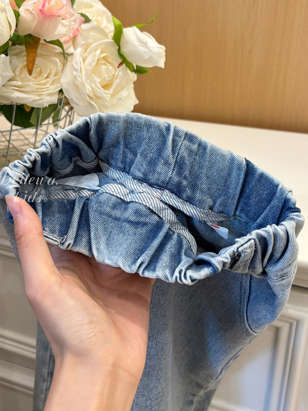 Дънки за момичета в корейски стил с дантела, 50% памук, средна талия, еластичен колан, ежедневни прави панталони, за деца 3–8 години, Пролет 2024