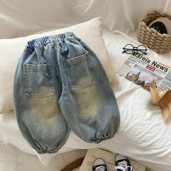 Детски дънкови панталони в корейски стил, унисекс, пролетно-есенни, еластичен пояс, 80% памук