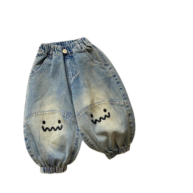 Детски дънкови панталони в корейски стил, унисекс, пролетно-есенни, еластичен пояс, 80% памук