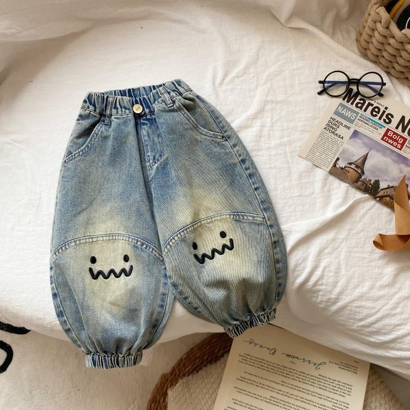 Детски дънкови панталони в корейски стил, унисекс, пролетно-есенни, еластичен пояс, 80% памук