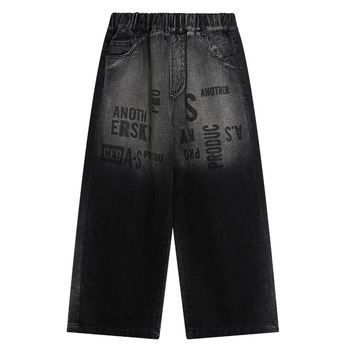 Дънкови панталони за момчета с градиентна подплата и широк крак, зима 2025