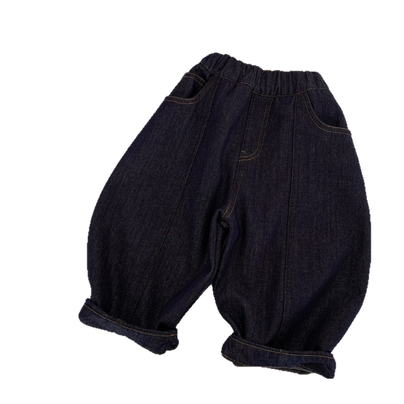 Детски дънки в корейски стил, памук 58,6% и регенерирано целулозно влакно, меко третиране, средна талия с ластичен колан, унисекс за деца 3-8 г, Зима 2025.