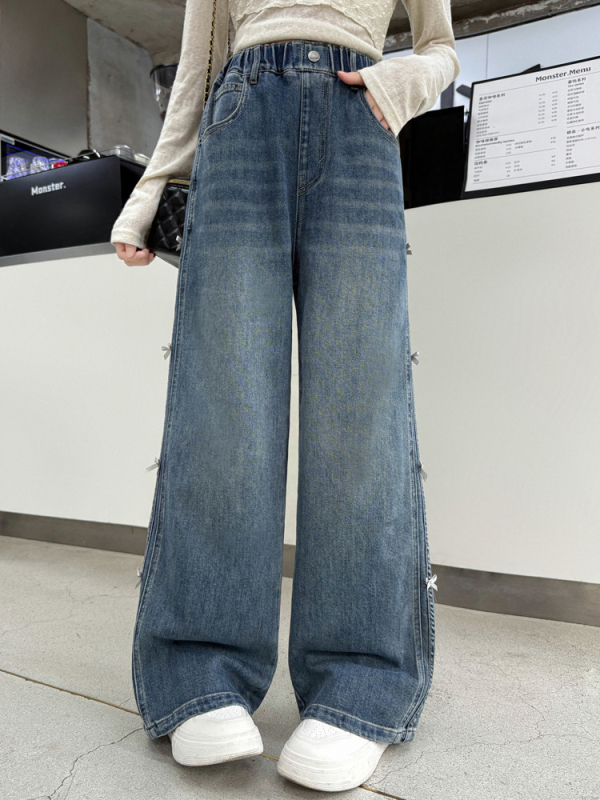 Детски дънкови джинси, свободен стил, деним, 85% памук, средна талия