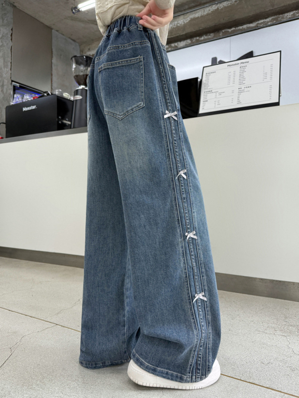 Детски дънкови джинси, свободен стил, деним, 85% памук, средна талия