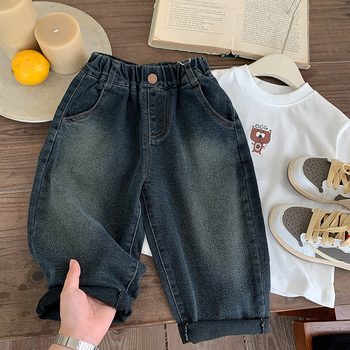 Zēniem džinsi, korejiešu stilā, augsta josta, 48% kokvilna, rudens 2025, mīksta apdare