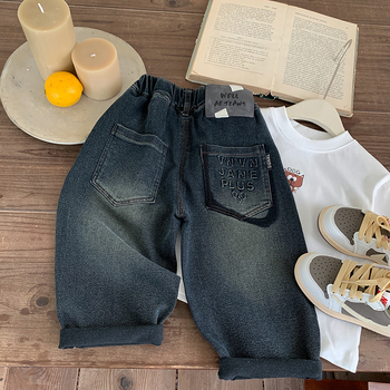 Zēniem džinsi, korejiešu stilā, augsta josta, 48% kokvilna, rudens 2025, mīksta apdare