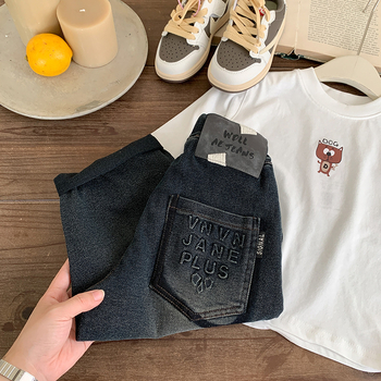 Zēniem džinsi, korejiešu stilā, augsta josta, 48% kokvilna, rudens 2025, mīksta apdare