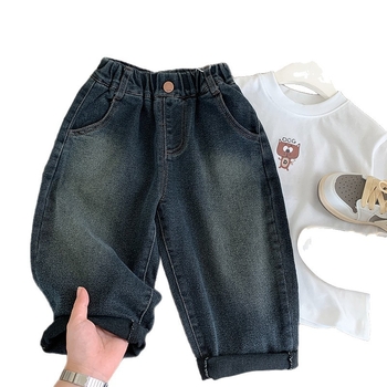 Zēniem džinsi, korejiešu stilā, augsta josta, 48% kokvilna, rudens 2025, mīksta apdare