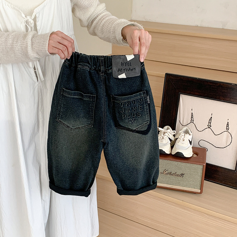 Zēniem džinsi, korejiešu stilā, augsta josta, 48% kokvilna, rudens 2025, mīksta apdare