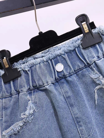 Mergaičių džinsinis A linijos sijonas, korėjietiškas stilius, poliesteris 45%, vientisas raštas, amžius 8+ metų (aukštis 140 cm+), vasara 2024