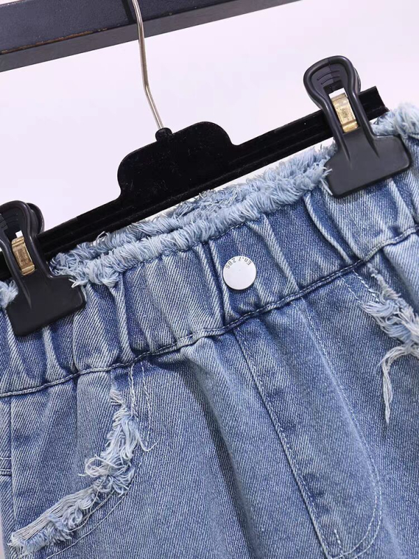 Mergaičių džinsinis A linijos sijonas, korėjietiškas stilius, poliesteris 45%, vientisas raštas, amžius 8+ metų (aukštis 140 cm+), vasara 2024