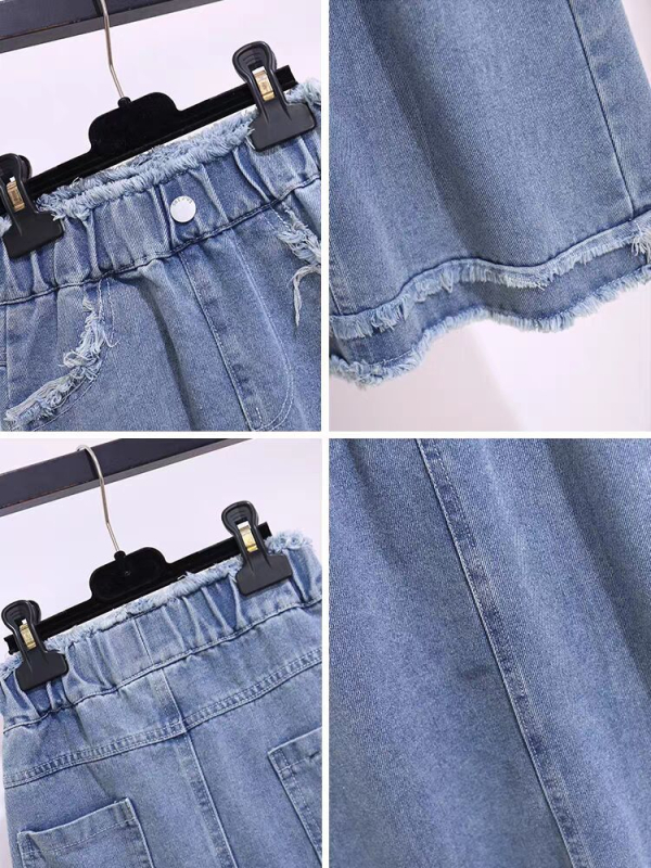 Mergaičių džinsinis A linijos sijonas, korėjietiškas stilius, poliesteris 45%, vientisas raštas, amžius 8+ metų (aukštis 140 cm+), vasara 2024