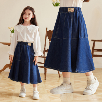 Mergaitėms džinsinė sijonė, Korėjos stiliaus, A-linijos siluetas, 85% medvilnė, 3–8 metų amžiaus