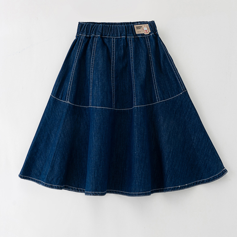 Mergaitėms džinsinė sijonė, Korėjos stiliaus, A-linijos siluetas, 85% medvilnė, 3–8 metų amžiaus