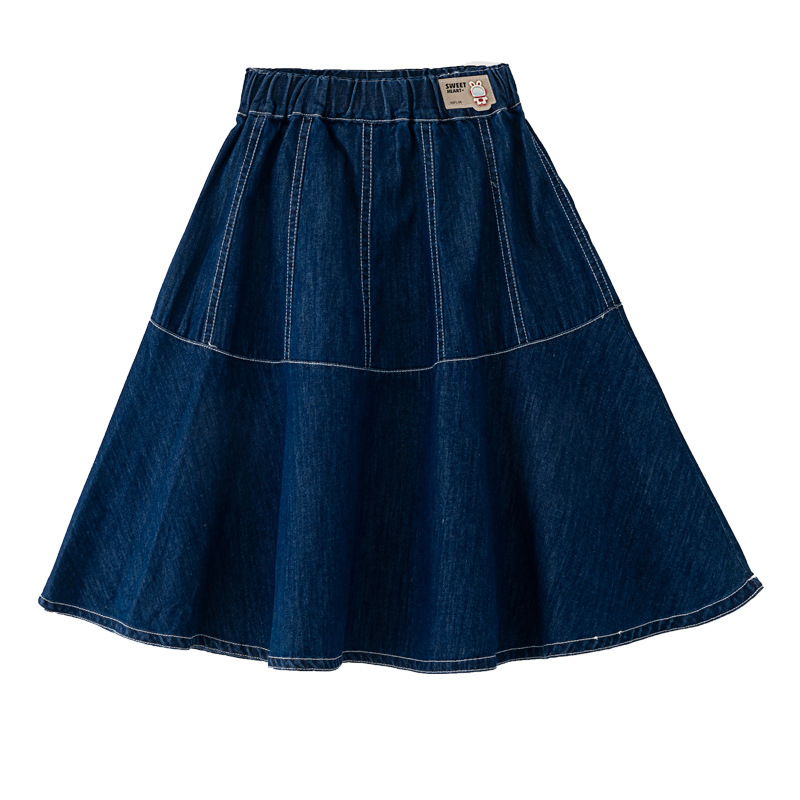 Mergaitėms džinsinė sijonė, Korėjos stiliaus, A-linijos siluetas, 85% medvilnė, 3–8 metų amžiaus