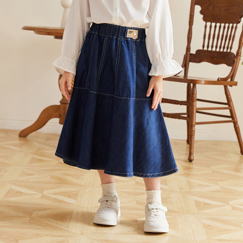 Mergaitėms džinsinė sijonė, Korėjos stiliaus, A-linijos siluetas, 85% medvilnė, 3–8 metų amžiaus