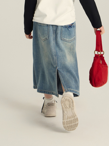 Mergaitėms džinsinis sijonas Korejos stiliaus su skylute, mikroelastinis džinsas, 80% medvilnė, 3–8 metų vaikams