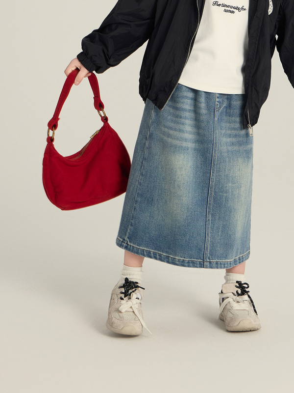 Mergaitėms džinsinis sijonas Korejos stiliaus su skylute, mikroelastinis džinsas, 80% medvilnė, 3–8 metų vaikams