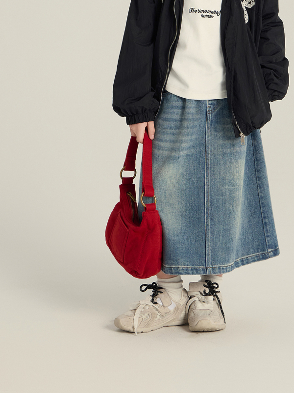 Mergaitėms džinsinis sijonas Korejos stiliaus su skylute, mikroelastinis džinsas, 80% medvilnė, 3–8 metų vaikams