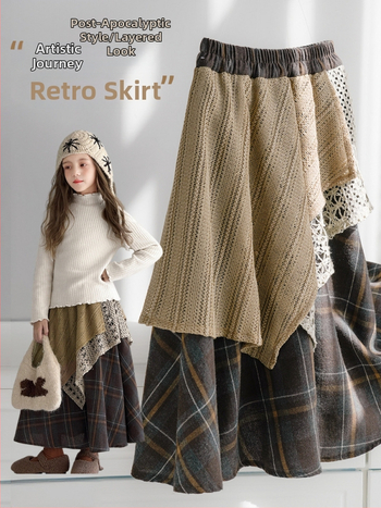 Vaikų netaisyklingo langelių sijonas iš švelnaus poliesterio audinio (69,8% poliesteris), 3–8 metų amžiui (100–140 cm), 2025 m. ruduo