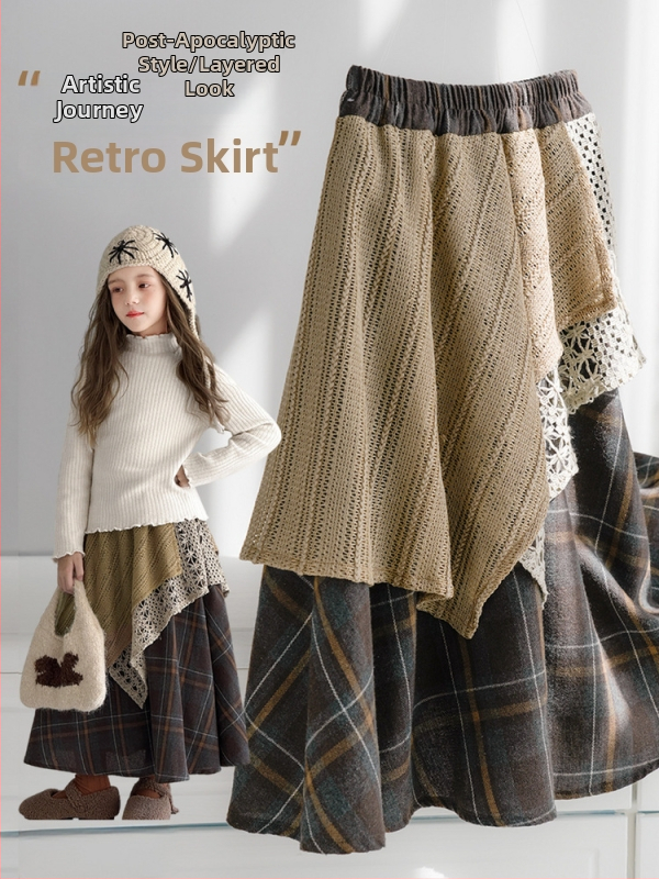 Vaikų netaisyklingo langelių sijonas iš švelnaus poliesterio audinio (69,8% poliesteris), 3–8 metų amžiui (100–140 cm), 2025 m. ruduo