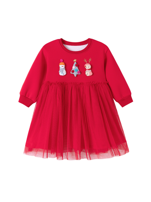 Little Maven Rochie din bumbac pentru copii, toamnă, stil prințesă, model desen animat, mâneci lungi, căptușeală poliester