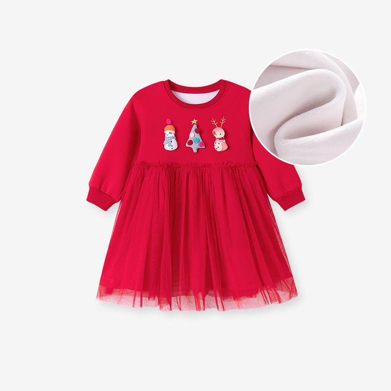 Little Maven Rochie din bumbac pentru copii, toamnă, stil prințesă, model desen animat, mâneci lungi, căptușeală poliester