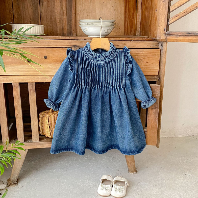 Engepapa Lányoknak készült A-vonalú ruha pamut-keverék anyagból, hosszú ujjú, tavasz 2025