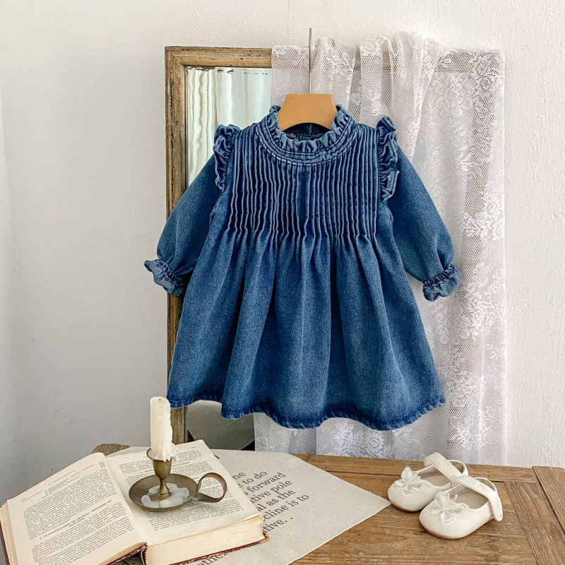 Engepapa Lányoknak készült A-vonalú ruha pamut-keverék anyagból, hosszú ujjú, tavasz 2025