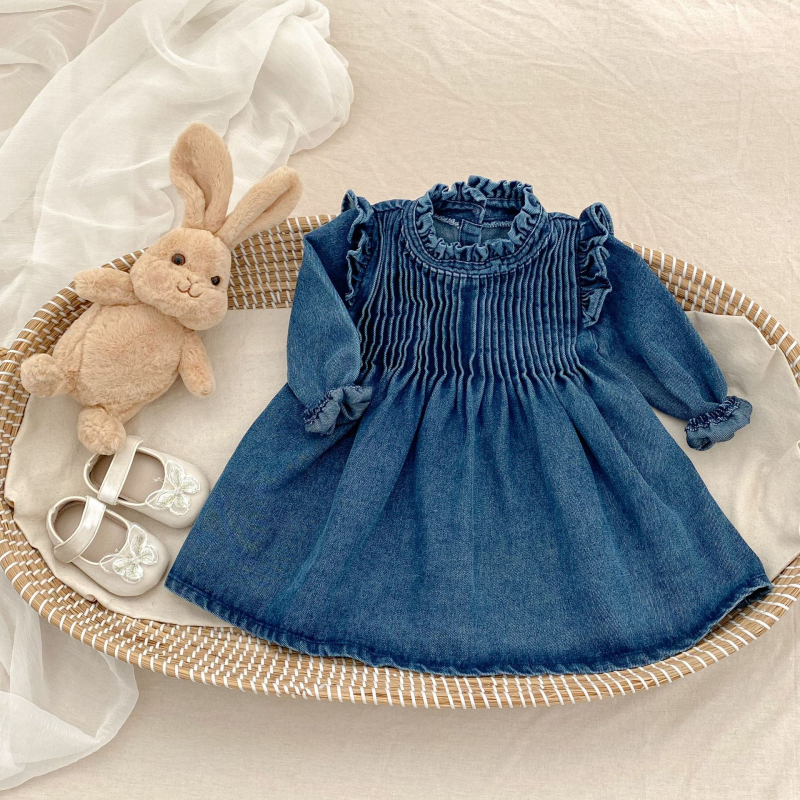 Engepapa Lányoknak készült A-vonalú ruha pamut-keverék anyagból, hosszú ujjú, tavasz 2025