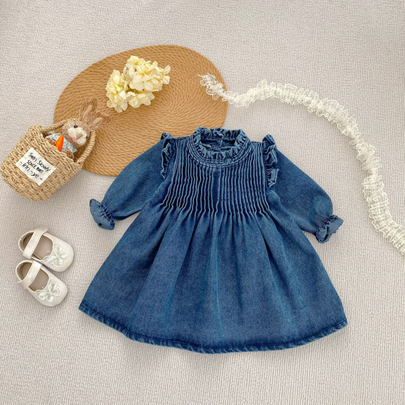 Engepapa Lányoknak készült A-vonalú ruha pamut-keverék anyagból, hosszú ujjú, tavasz 2025