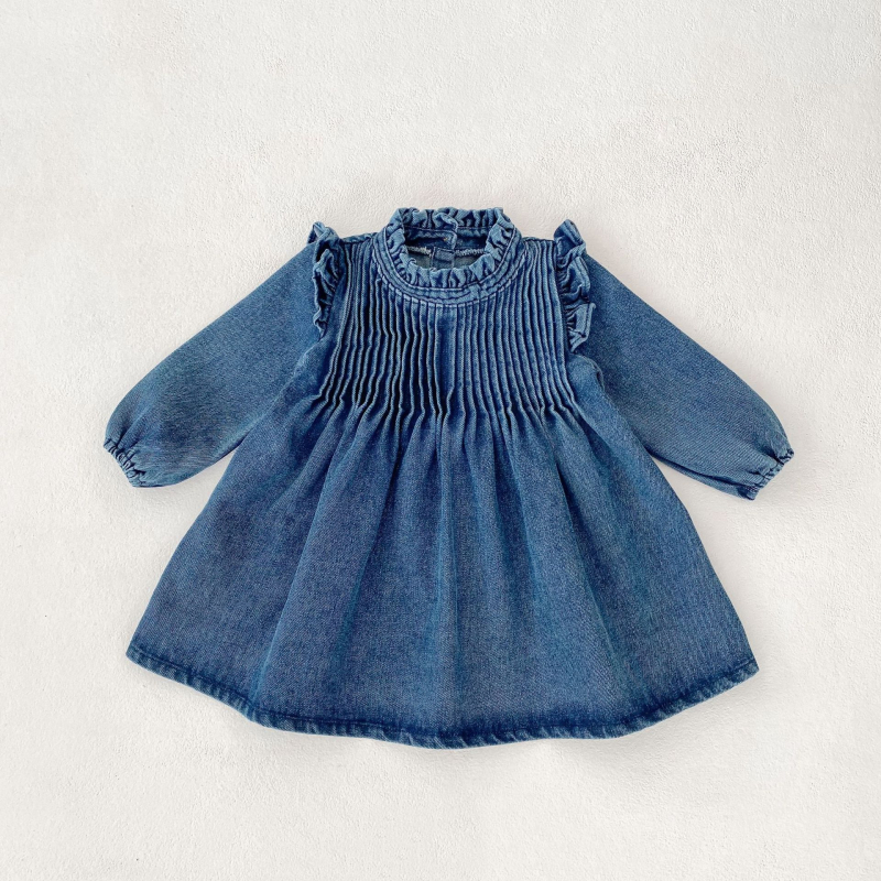 Engepapa Lányoknak készült A-vonalú ruha pamut-keverék anyagból, hosszú ujjú, tavasz 2025