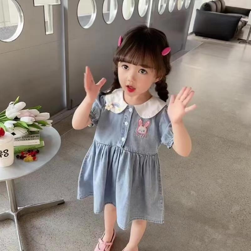 Džinsinė suknelė mergaitėms, vasara 2023, 100% medvilnė, amžius 1–3 metai